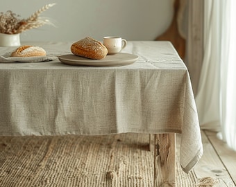 Grey Linen-Viscose Tablecloth, Wrinkle Free Dining Table Cover, Custom size