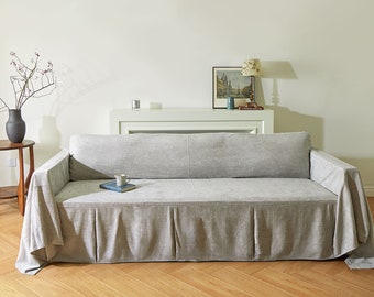 Minimalist Oatmeal Sofa Cover Modern Living Room Decor Custom Sofa Slipcover Pet-Friendly Durable Settee Protection Soft Loveseat Wrap