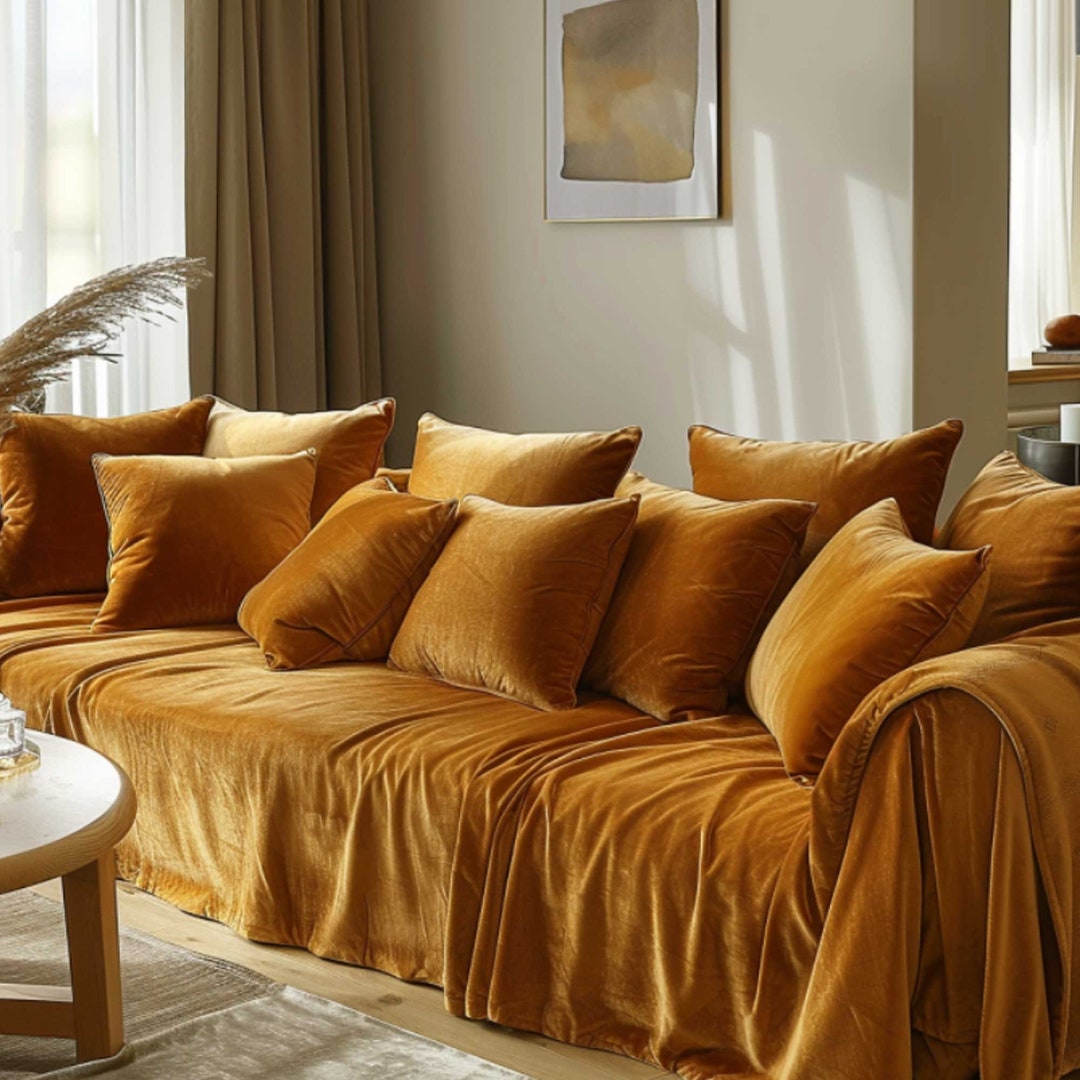 Golden Glow Velvet Sofa Cover /custom Large Sofa Throw/luxurious Living ...