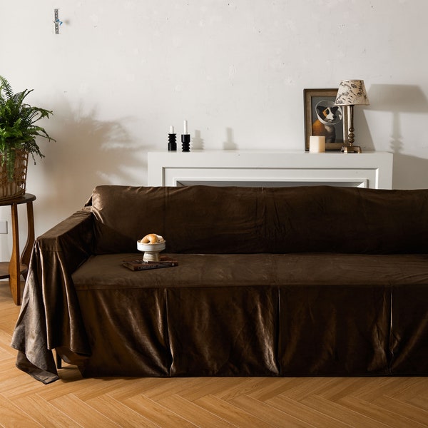 Chocolate Brown Velvet Sofa Cover Minimalist Design Anti-Scratch Trendy Home Decor Perfect for Stylish Living Rooms