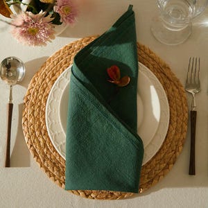 SET OF 4 Forest Green Linen Cotton Blend Napkin/Wedding Napkin/Stonewashed Dining Napkins/Large Size Napkins/Home Decor/Christmas Decor