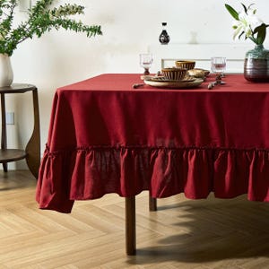 Mantel rojo con volantes, cubremesa de comedor, decoración navideña personalizada hecha a mano