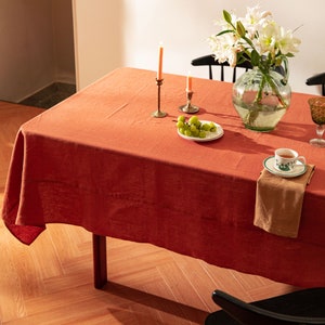 Bright Orange Linen Tablecloth, Custom Size Table Cover, Stonewashed Linen Fabric, Handmade Table Linens, Thanksgiving or Fall Decor