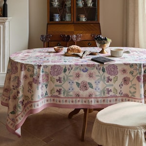 Waterproof Floral Pattern Tablecloth, French Country Style Table Cover, Custom Size, Dining Room Decor, Elegant Table Setting, Gift for Her