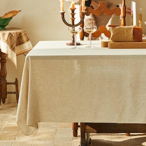 Natural Linen Tablecloth, Dining Table Cover, Solid Neutral, Custom Size