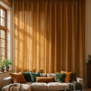 Custom Size Linen Curtains in Spruce Yellow, Sheer Natural Light Drapes, Window Panels, Minimalist Window Treatment, Handmade Gift