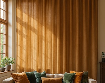 Cortinas de lino a medida, visillos de color amarillo abeto, paneles para ventanas.