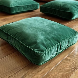 Green Velvet Ottoman Pouf Cover, Minimalist Meditation Cushion