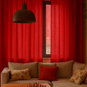 Red Linen Curtains for Living Room and Bedroom,  Minimalist Handmade Home Decor, Custom Window Treatment, Housewarming Gift