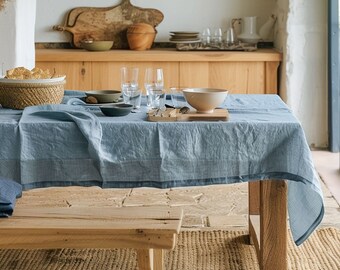 Linen Light blue Tablecloth Washed Soft Linen Table Cover Natural French Style Round Square Rectangular Table Decor for party kitchen