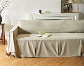 Elegant Light Beige Velvet Sofa Cover Custom Textured Slipcover Minimalist Home Decor Couch Protector Trendy Personalized Gift
