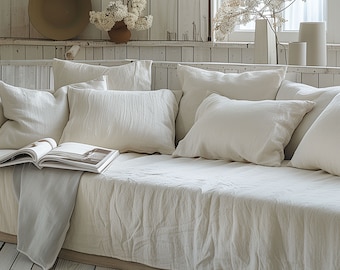 Linen Sofa Cover Throw, Farmhouse Couch Cover, Custom Size Furniture Protector