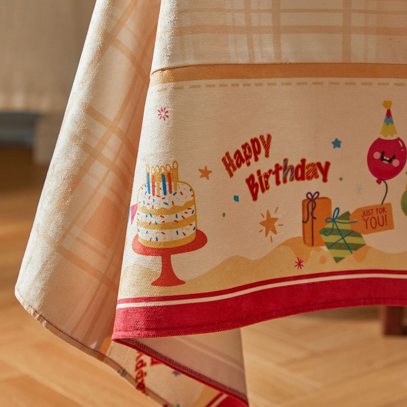 Birthday Tablecloth Print Fabric Tablecloth Party Decorations Candle Ribbon Cake Printed Tablecloth Baby Showers Birthday Party Tablecloths image 5