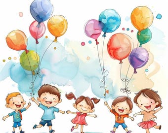 32 Images of Children Playing watercolor PNG clipart