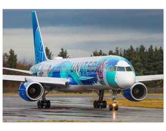 Póster premium "Su arte aquí" de United Airlines Boeing 757 Nueva York - Lienzo sin marco, acrílico o metal