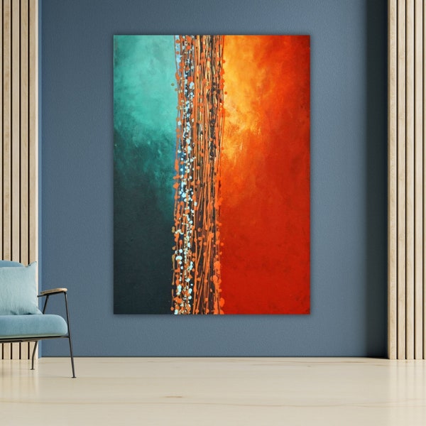 Teal and Orange Canvas Wall Art, Abstract Home Decor, Modern Art, Contemporary Painting, Unique Gift