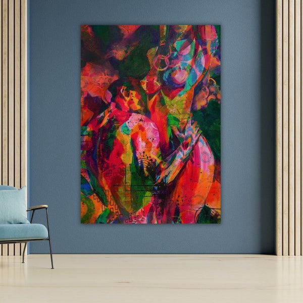 Oeuvre d'art pour couple, amoureux nu, toile bien-aimée, peinture d'art abstrait, décoration de chambre à coucher, cadeau romantique, art mural