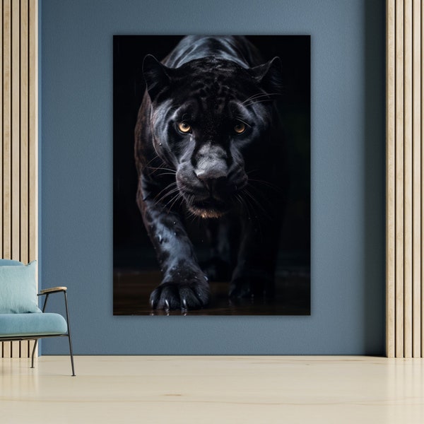 Black Panther Painting, Abstract Canvas Art, Modern Home Decor, Unique Wall Hanging