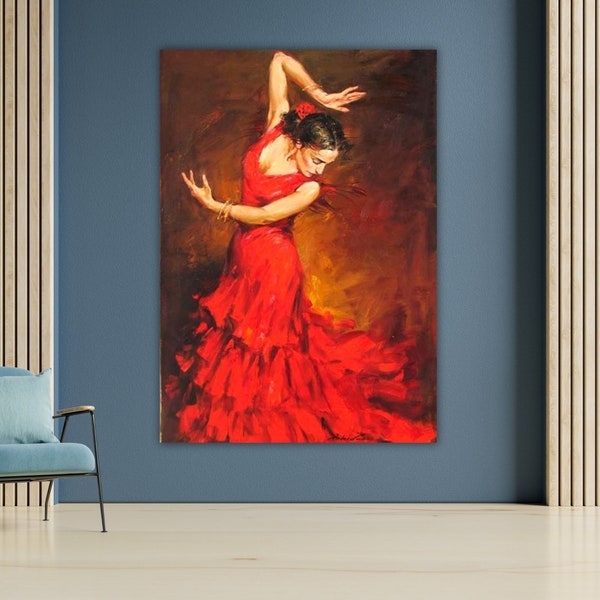 Flamenco Spanish Dancer Canvas Art, Décoration murale, Impression de danse espagnole, Cadeau pour les amateurs de flamenco, Art mural vibrant