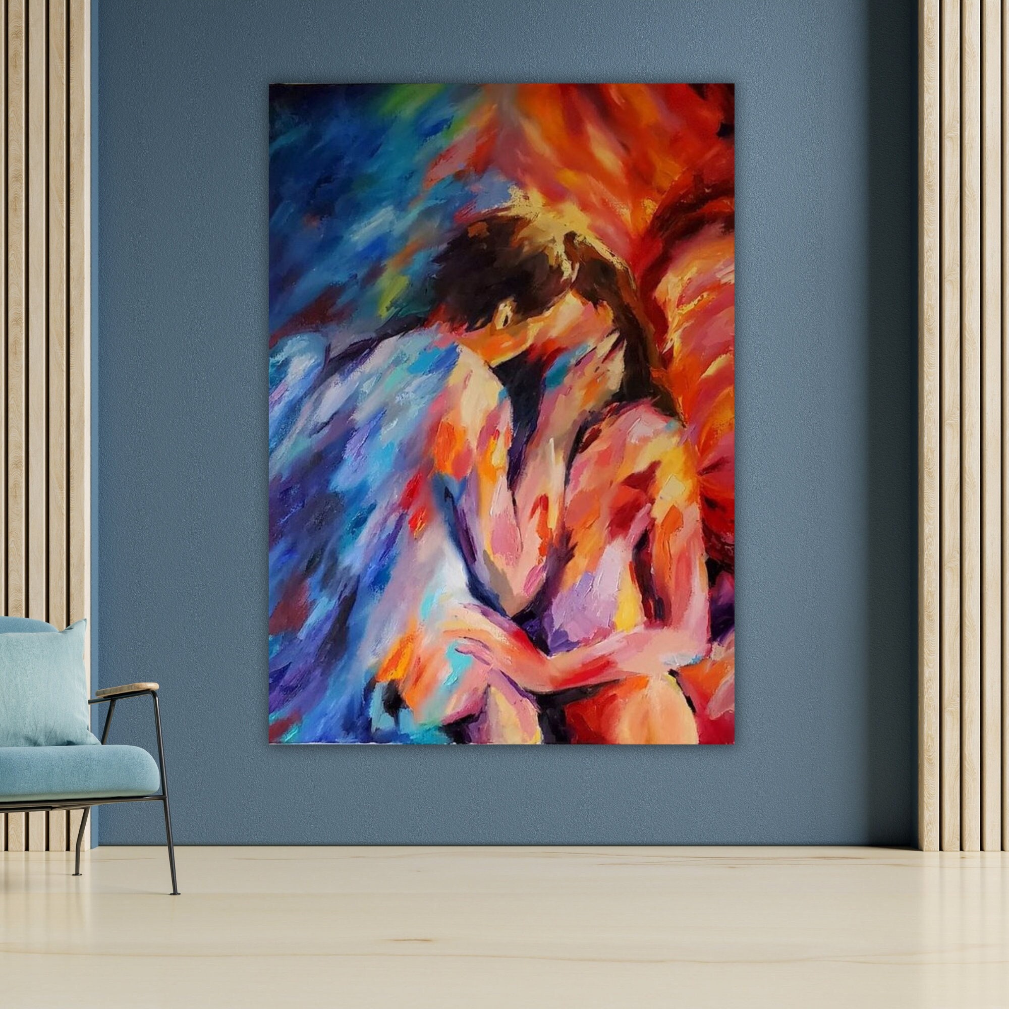 Love Kiss Canvas Wall Art, Romantic Couple Painting, Anniversary Gift ...