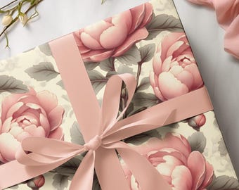 Peony Gift Wrap | Romantic Floral Wrapping Paper | Pink Peonies Wrapping Paper | Wedding Gift Wrap | Cottagecore Gift Wrap | Elegant Floral