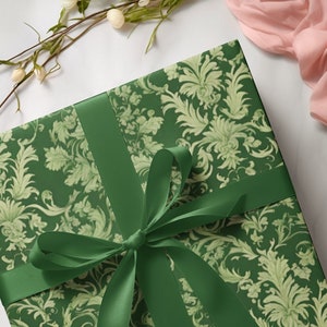 Green Gift Wrapping Paper in Vintage Victorian Damask Ornate Pattern - Etsy