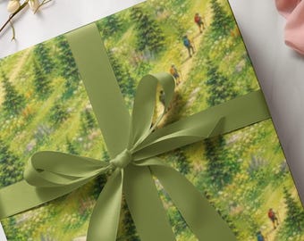 Mountain Hiking Gift Wrap Paper, Alpine Meadow, Nature Lover Present Wrapping