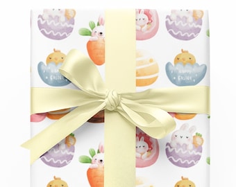 Easter Wrapping Paper, Bunny Chick Egg Gift Wrap, Pastel Spring Holiday Paper