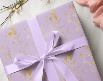 Lavender Gift Wrapping Paper in Pastel Floral Aesthetic, Eco-friendly (no glitter used)