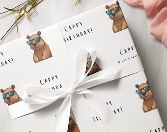 Capybara Wrapping Paper for Birthday Gifts, Cute Capybaras Fun Decorative Present Wraps for Kids and Adults, Quirky Capy Birthday Gift Wrap