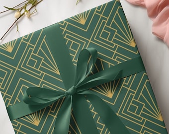 Green Art Deco Gift Wrap Paper for Special Presents