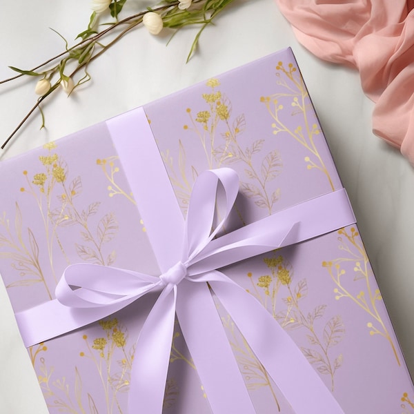Lavender Gift Wrapping Paper in Pastel Floral Aesthetic, Eco-friendly (no glitter used)