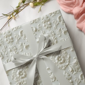 Elegant Wedding Gift Wrapping Paper in Creamy Floral 3d Illusion Tile Art for Special Occasions