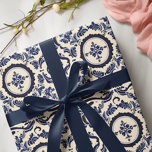 Mediterranean Gift Wrap Papers in Blue Tile Pattern