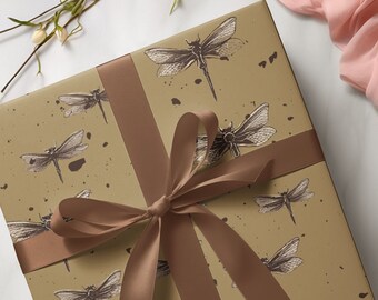 Dragonfly Gift Wrapping Paper: Vintage Botanical Present Decoration