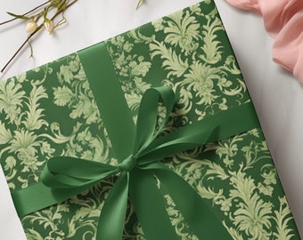 Green Gift Wrapping Paper in Vintage Victorian Style