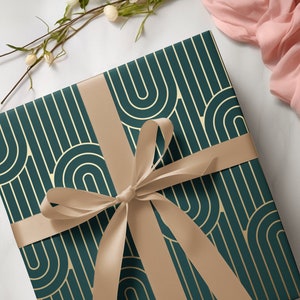 Elegant Teal Green Gift Wrapping Paper in Luxury Art Deco Style, Dark Green Thick Paper Wraps