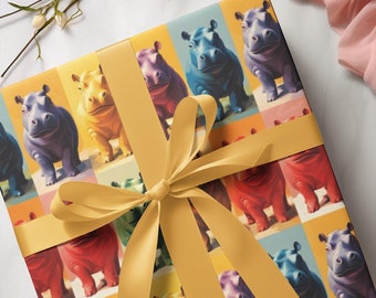 Nilpferd Pop Art Geschenkpapier: Buntes Nilpferd Geschenkpapier