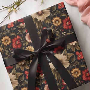 Carta da regalo floreale, elegante motivo autunnale, carta da regalo per lei, decorazioni per feste autunnali, bellissimi fiori nostalgici in stile vintage