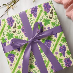 Gift Wrap Papers For Wine Lover - Holiday Packaging, Festive Decor, Grapes and Vine Design, Hand-Painted Style, Presents Wrap, Wine Bottles
