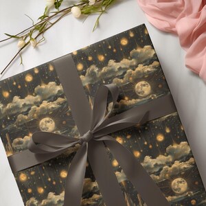 Carta da regalo celeste, Confezione regalo in stile vintage con luna e stelle, Confezione regalo di compleanno Design galassia celeste, Notte stellata lunare