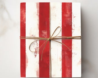Festive Red & White Striped Gift Wrapping Paper - Distressed Vintage Motif