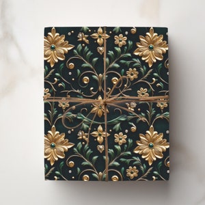 Carta da regalo - Design retrò oro e verde, carta da regalo vintage reale, motivo stravagante, carta da regalo natalizia festiva per la famiglia