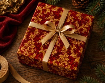Royal Red Baroque Wrapping Paper, Elegant & Classy Christmas Gift Wrap, Luxury Damask Gift Wrap, Victorian Rococo Holiday Wrapping Paper