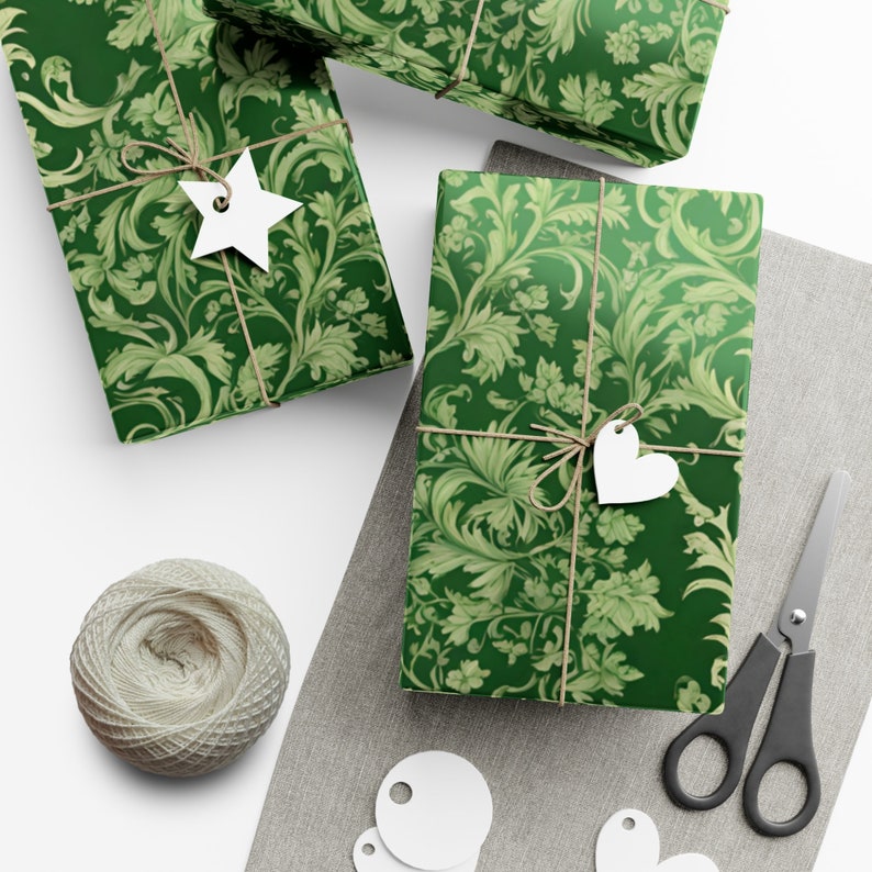 Antique Green Damask Gift Wrapping Paper | Old World Luxury Gift Wrap, Victorian Inspired Dark Academia Present Decoration image 12