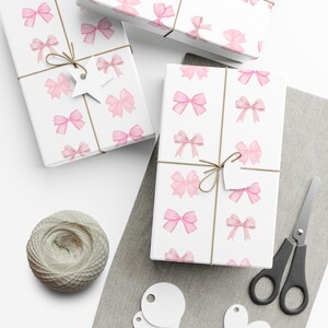 Coquette Wrapping Paper, Pastel Pink Bows, Feminine Gift Wrap, Baby Shower Present Paper image 7