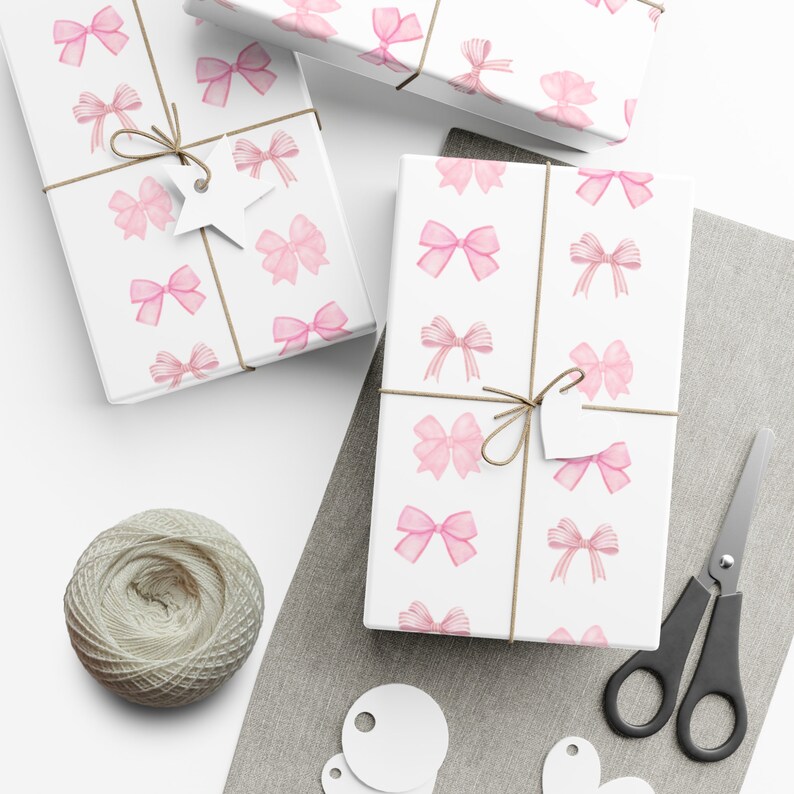 Coquette Wrapping Paper, Pastel Pink Bows, Feminine Gift Wrap, Baby Shower Present Paper image 7