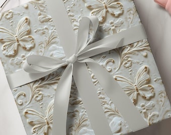 Elegant Butterfly Wrapping Paper | Neutral Vintage Gift Wrap | Romantic French Cottagecore Packaging Paper | Luxury Wedding Gift Wrap