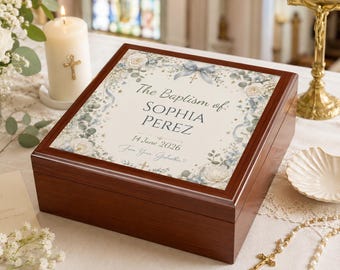 Personalized Baptism Heirloom Box from Godmother, Custom Baptism Keepsake Box, Baby Baptism Gift, Christening Religious Gift for Boy or Girl