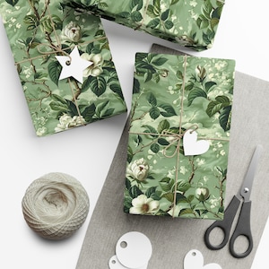 Sage Green Floral Wrapping Paper, Vintage Botanical Gift Wrap, Elegant Cottagecore Garden Party Decor image 6